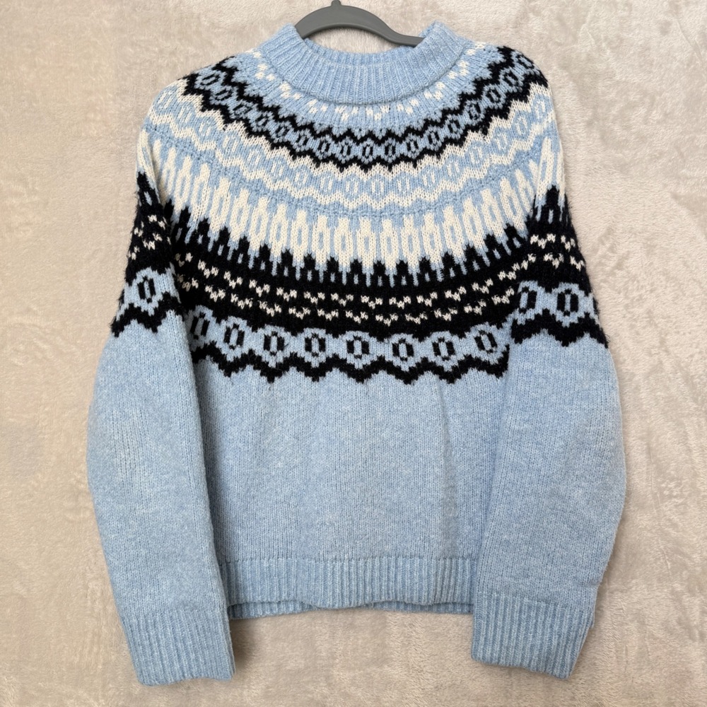 Universal Thread Womens Blue Fair Isle Knit Sweater Sz Small Nordic Cottagecore